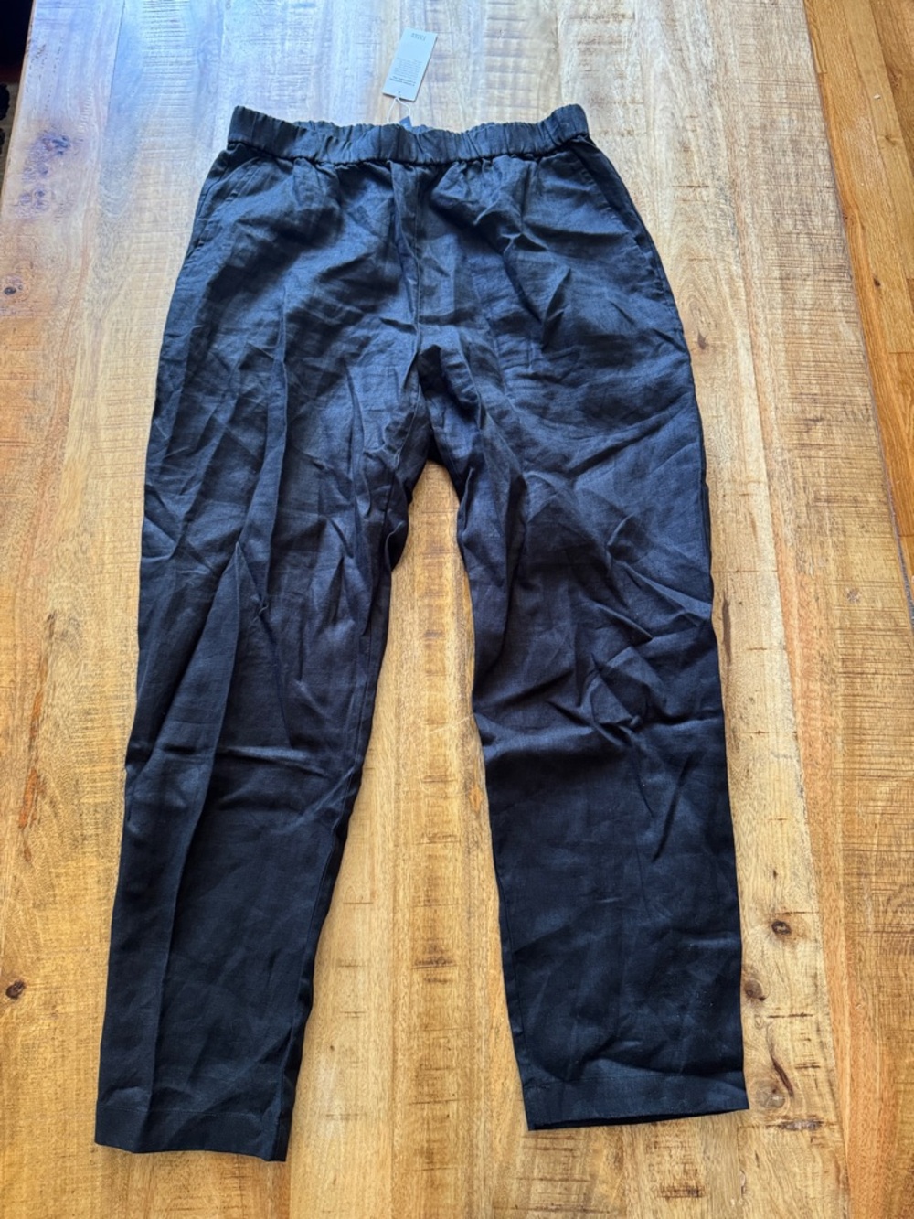 Eileen Fisher 100% Organic Linen Tapered Pants in Black Medium New nwt